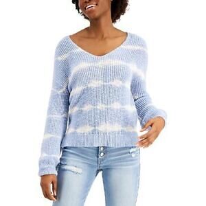 Freshman Juniors' Tie-Dye Long Sleeve V-Neck Sweater Pullover Blue XS, $44 NWT